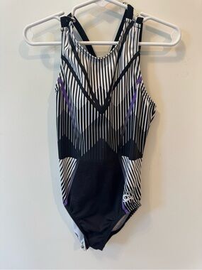 GK Elite Jade Carey Gymnastics Leotard Youth XL Purple BLACK cross cross Dance